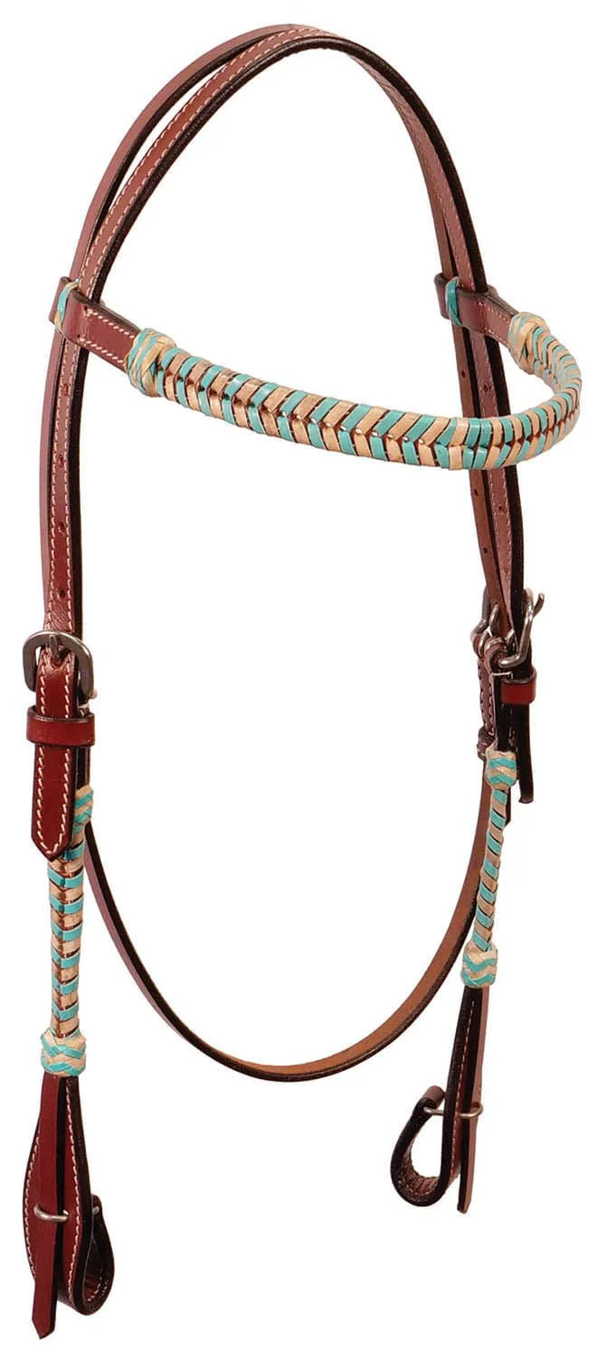 Buffalo Leather Turquoise Rawhide Laced Browband Headstall - Pet's Shop