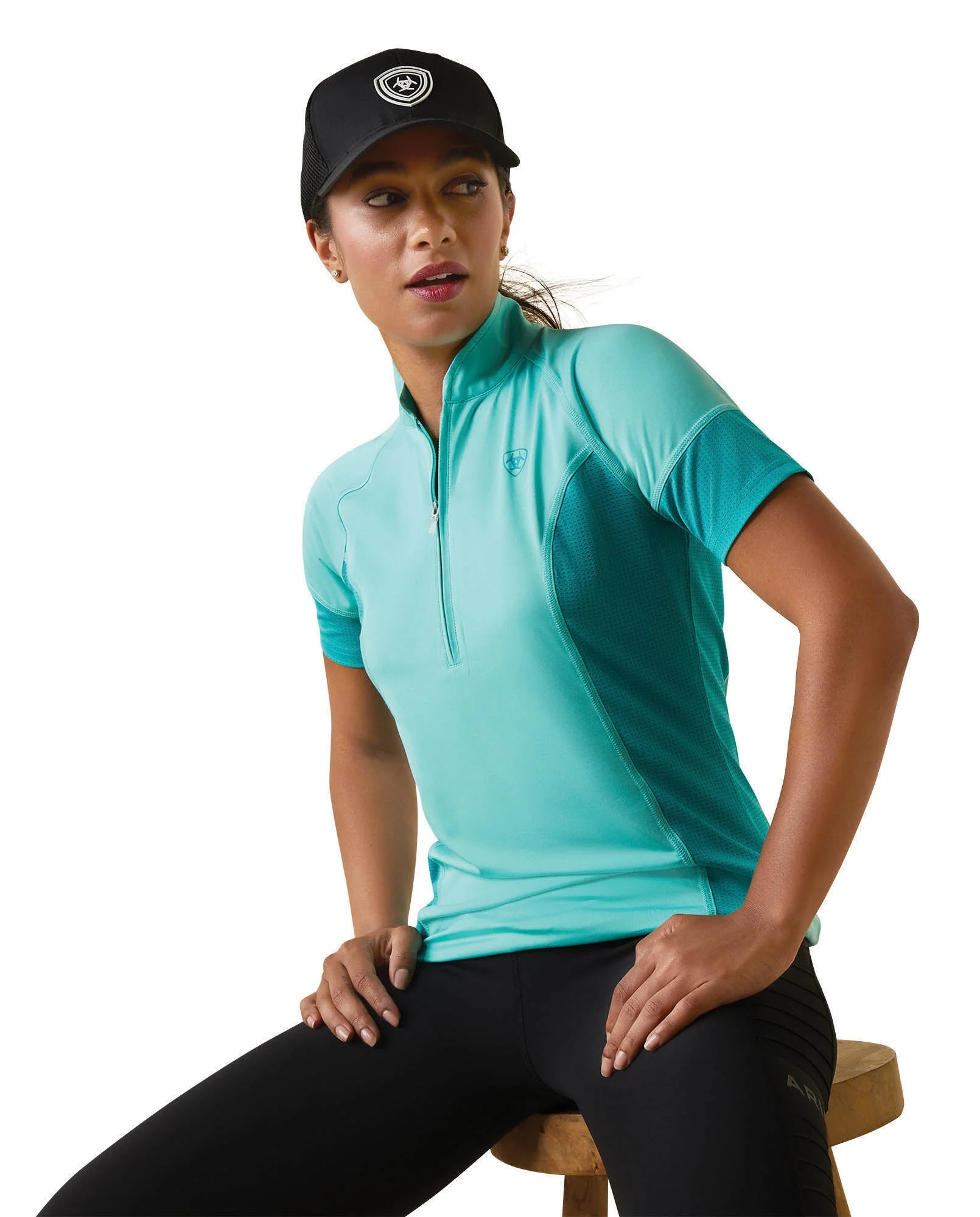 Ariat Women's Cambria Jersey 1/4 Zip Baselayer, Pool Blue - Pet's Shop