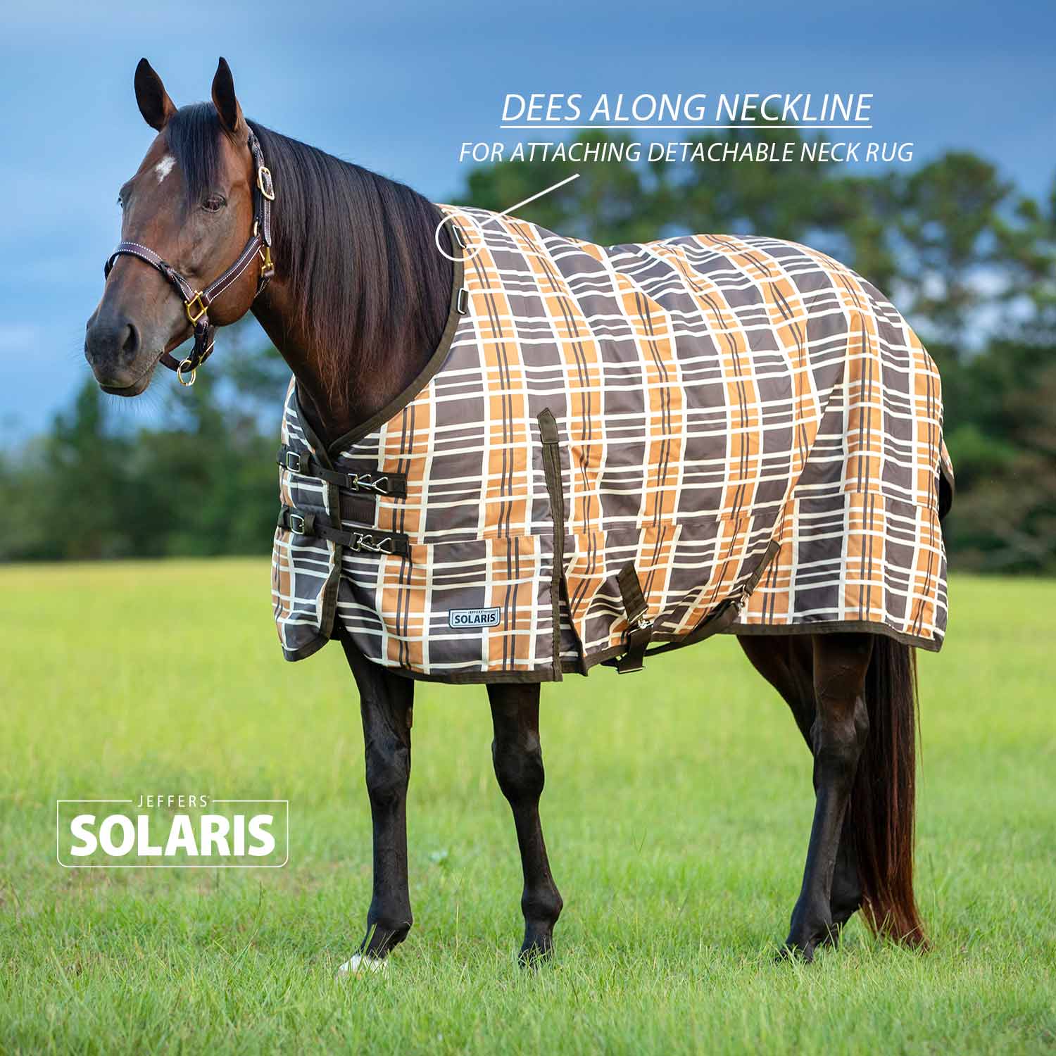 Solaris Horse Turnout Blanket with Neck Rug, 1200D, Medium Weight 240g Fill, Brown & Cream Plaid - Pet's Shop