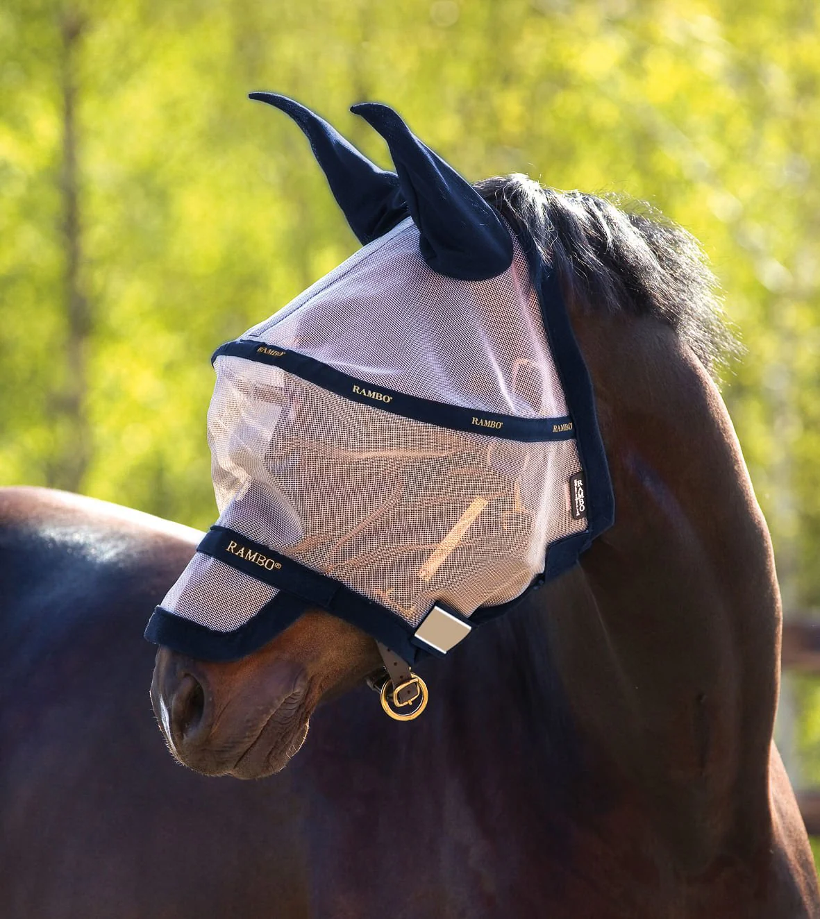 Rambo Plus Fly Mask, Oatmeal/Navy - Pet's Shop