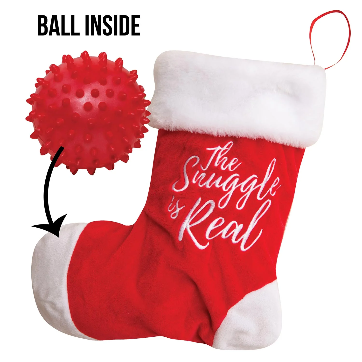 Hide & Squeak Christmas Stocking with Rubber Spikey Ball Dog Toy - Pet's Shop