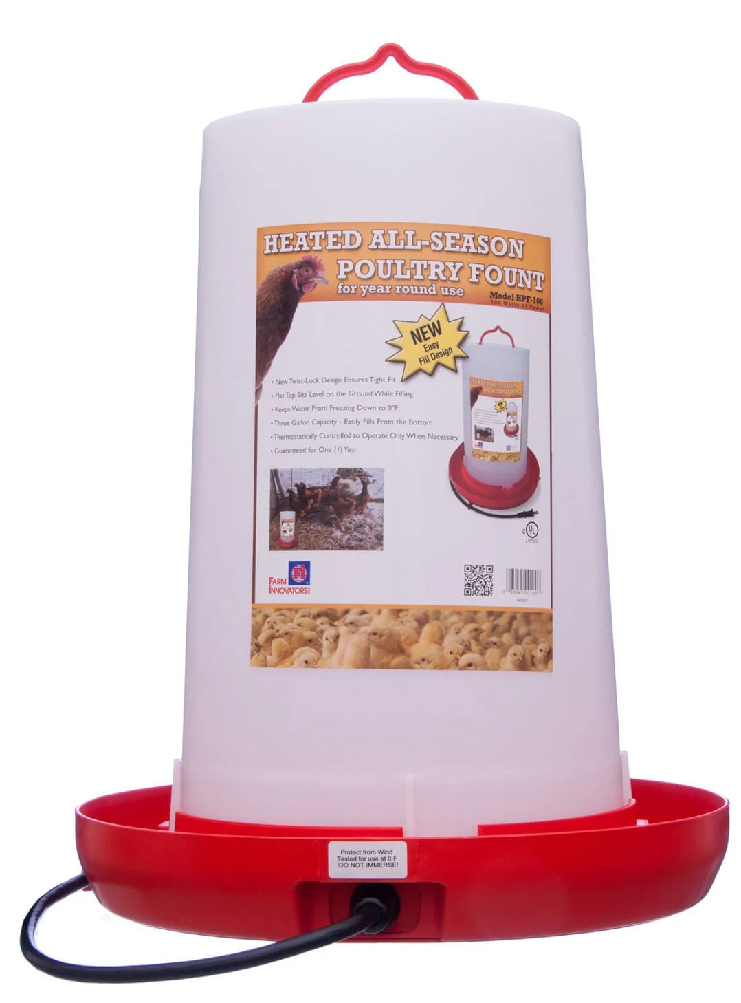 Farm Innovaters Heated Chicken Waterer, 3 Gallon - Pet's Shop