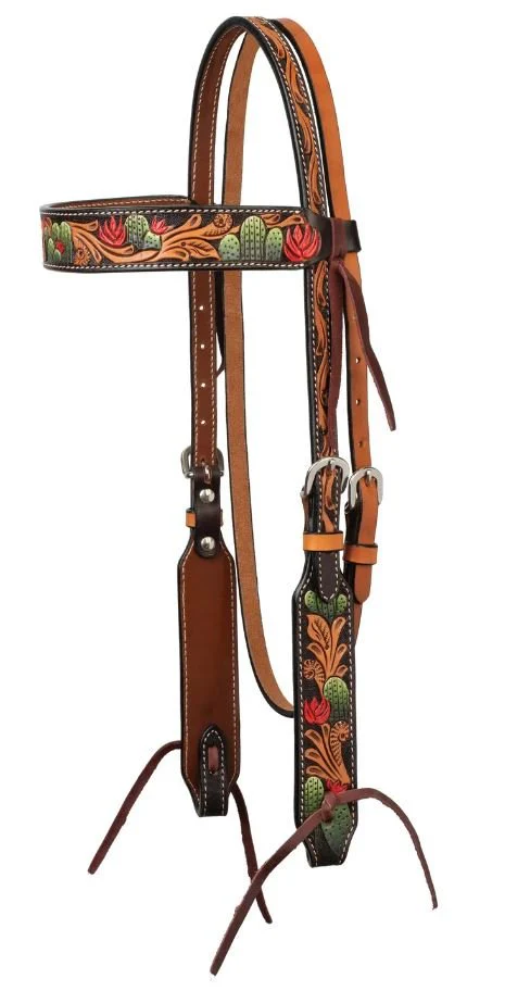 Weaver Turquoise Cross Cactus Tooled Browband Headstall - Pet's Shop