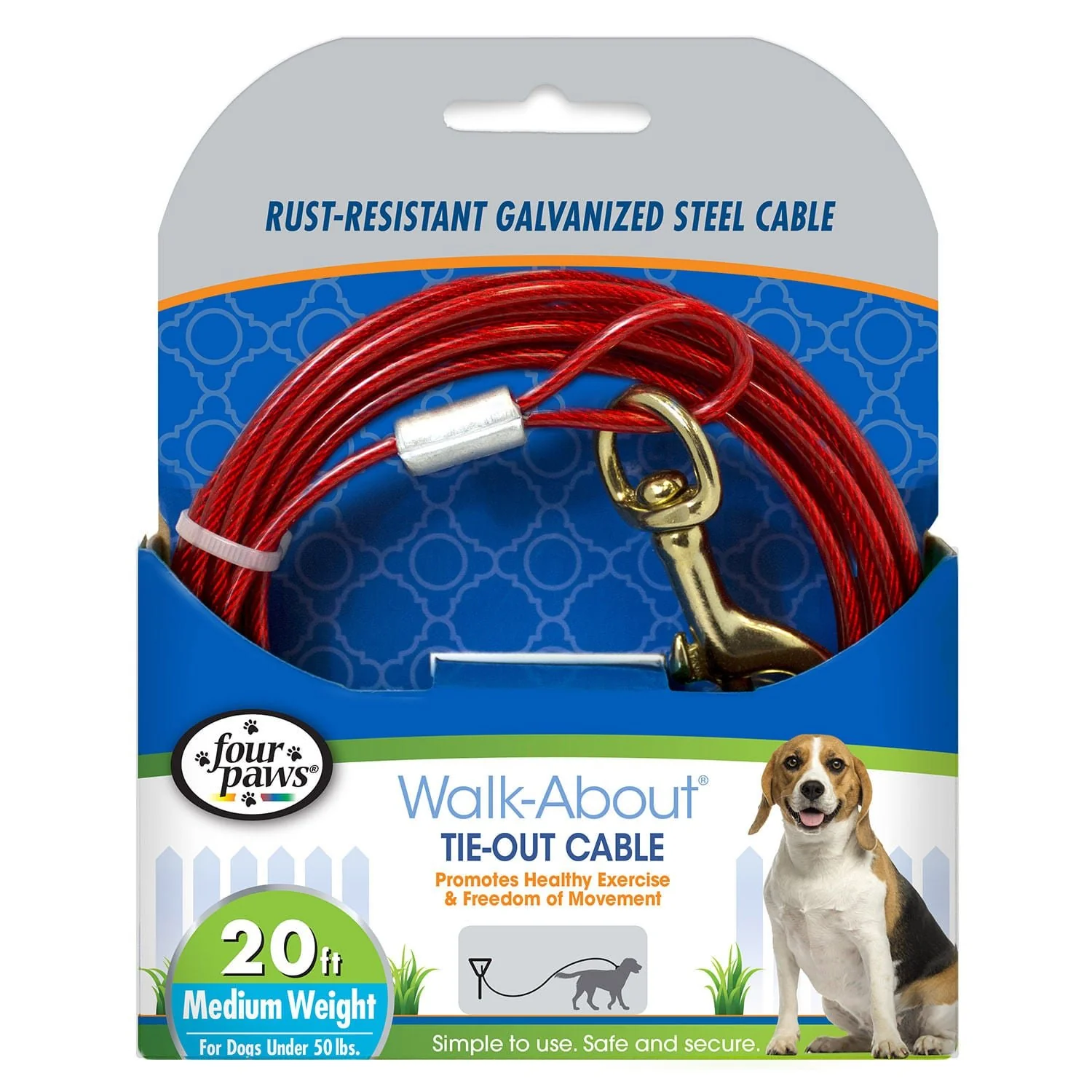 Medium Weight Dog Tie Out Cable, Red - Pet's Shop