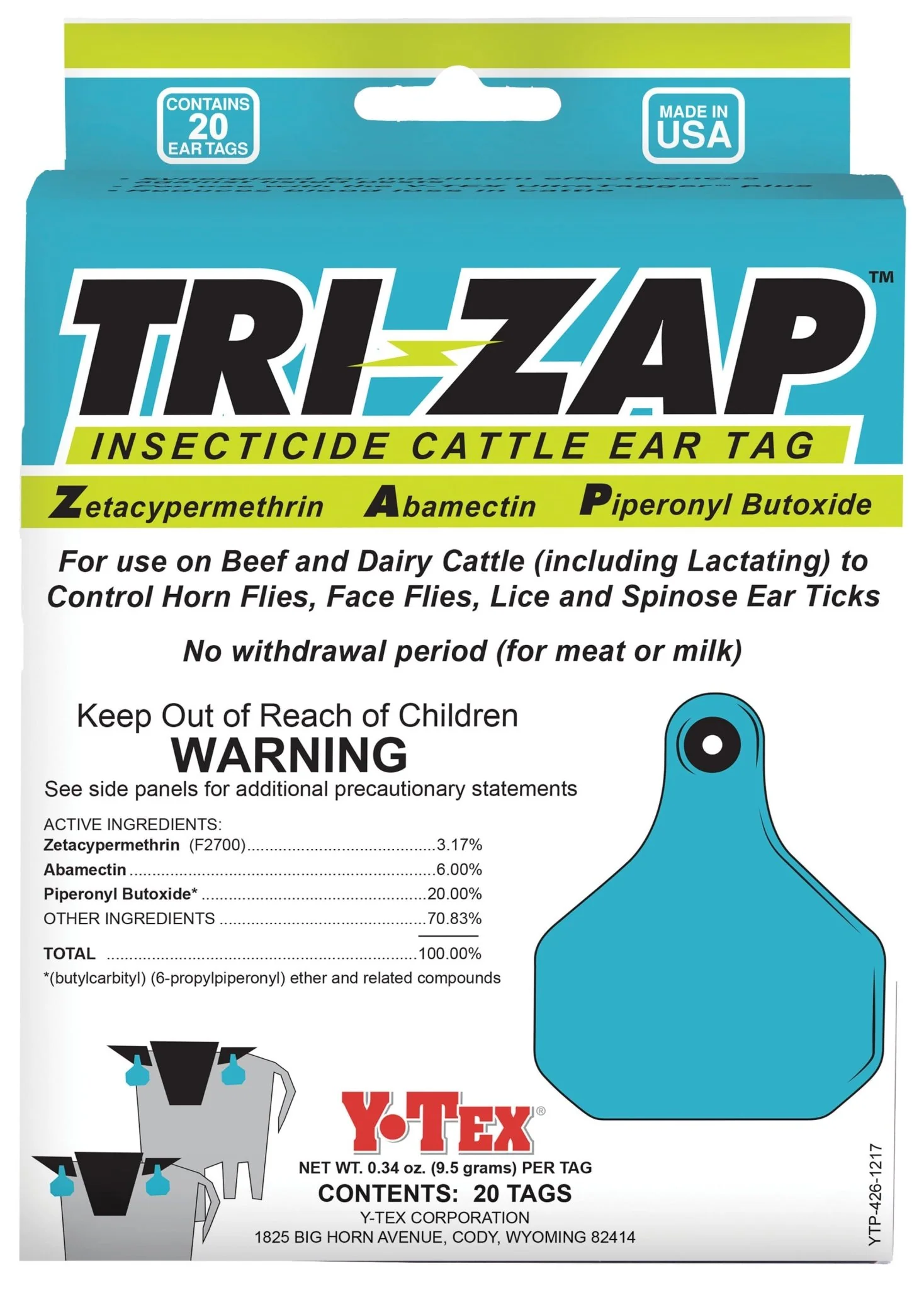 TRI-ZAP Insecticide Cattle Ear Tag, 20 pack - Pet's Shop