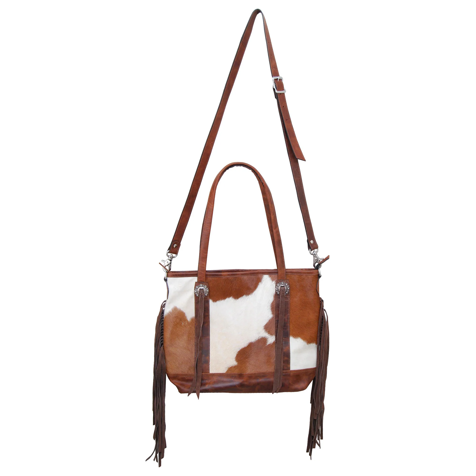 Rafter T Hair-On Crossbody Tote, Brown/White - Pet's Shop