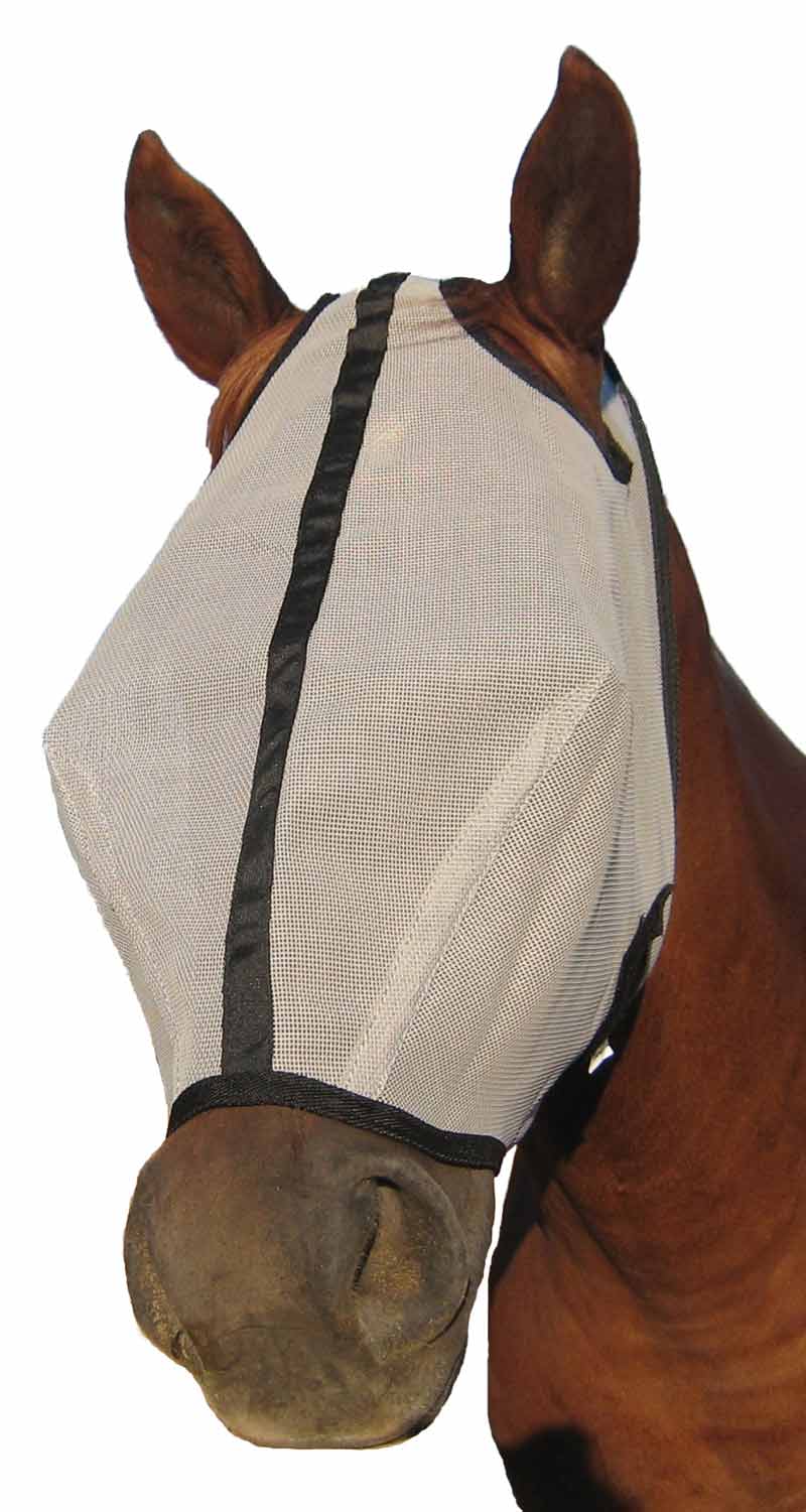 Horse Sense Extended Nose Fly Mask, Gry/Blk - Pet's Shop
