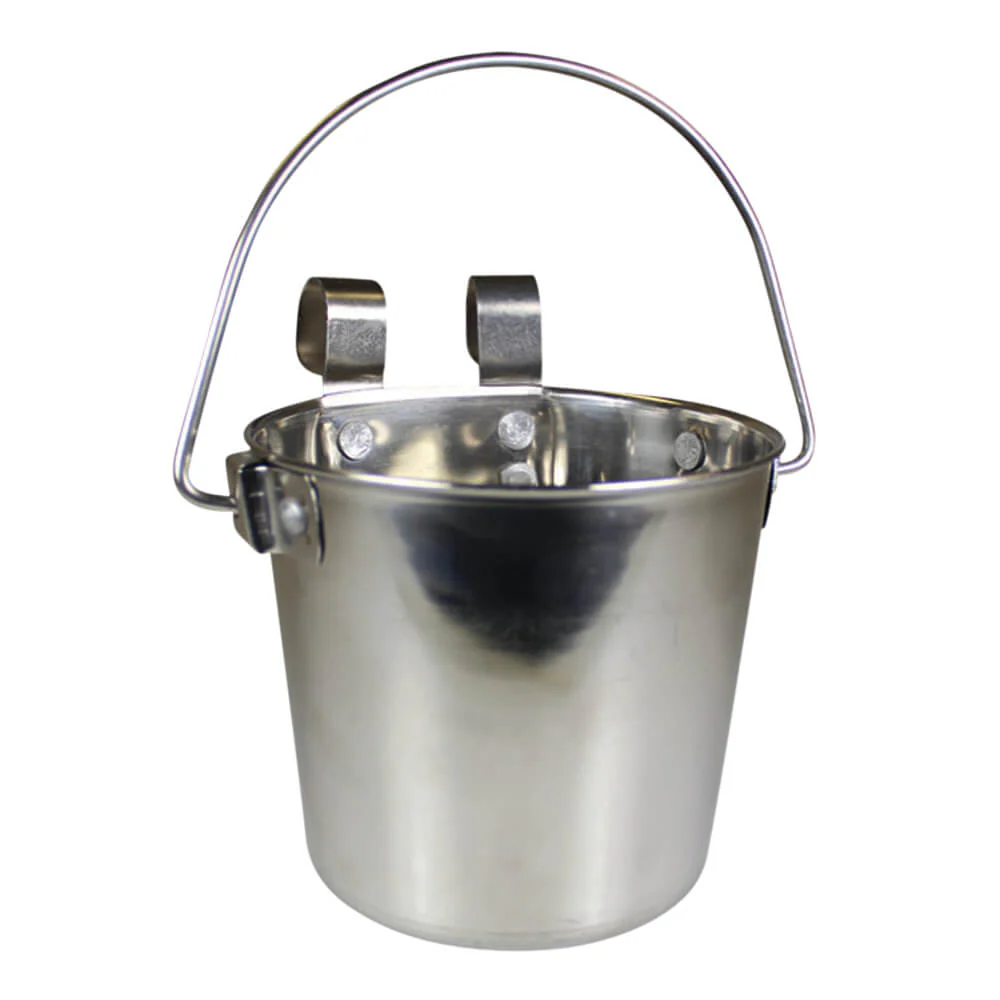 Stainless Steel Pail, Flat Sided Hook-On with Rivets - Pet's Shop
