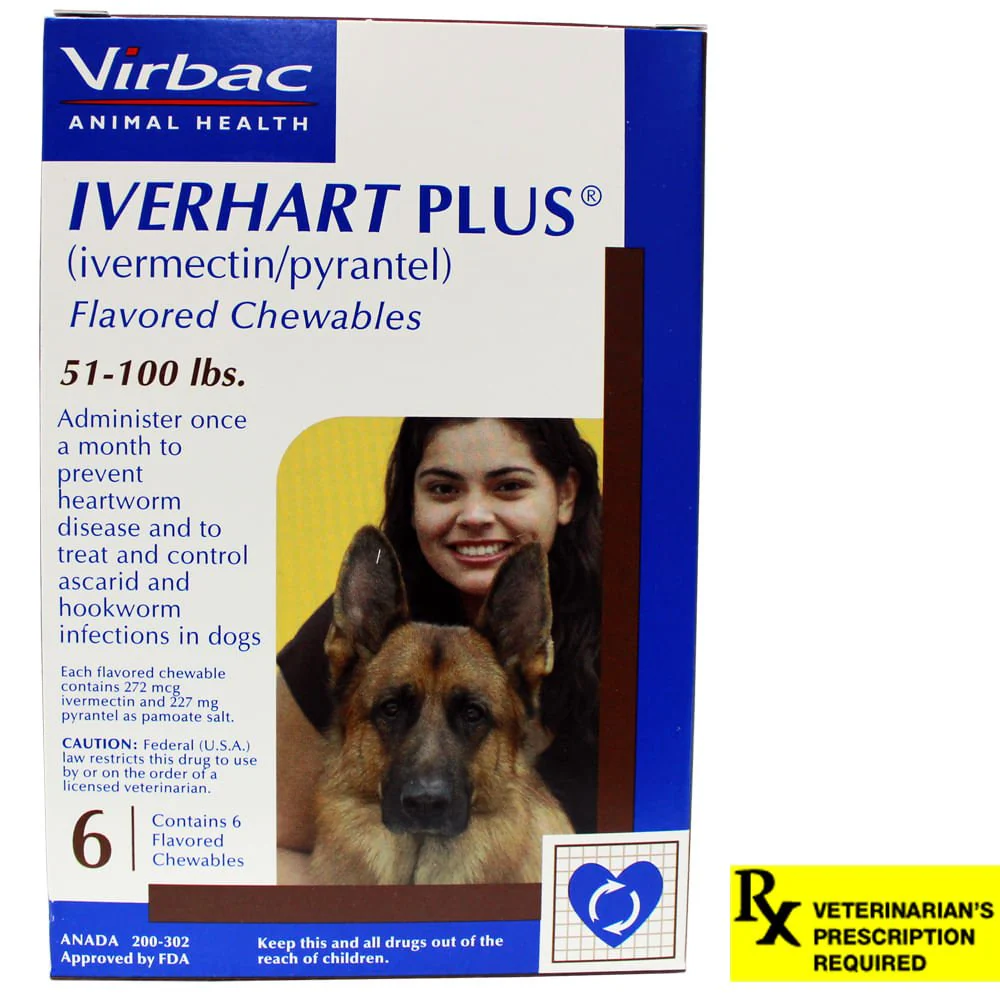 Rx Iverhart Plus (Ivermectin/ Pyrantel) Flavored Chewables for Dogs, 6 Month - Pet's Shop