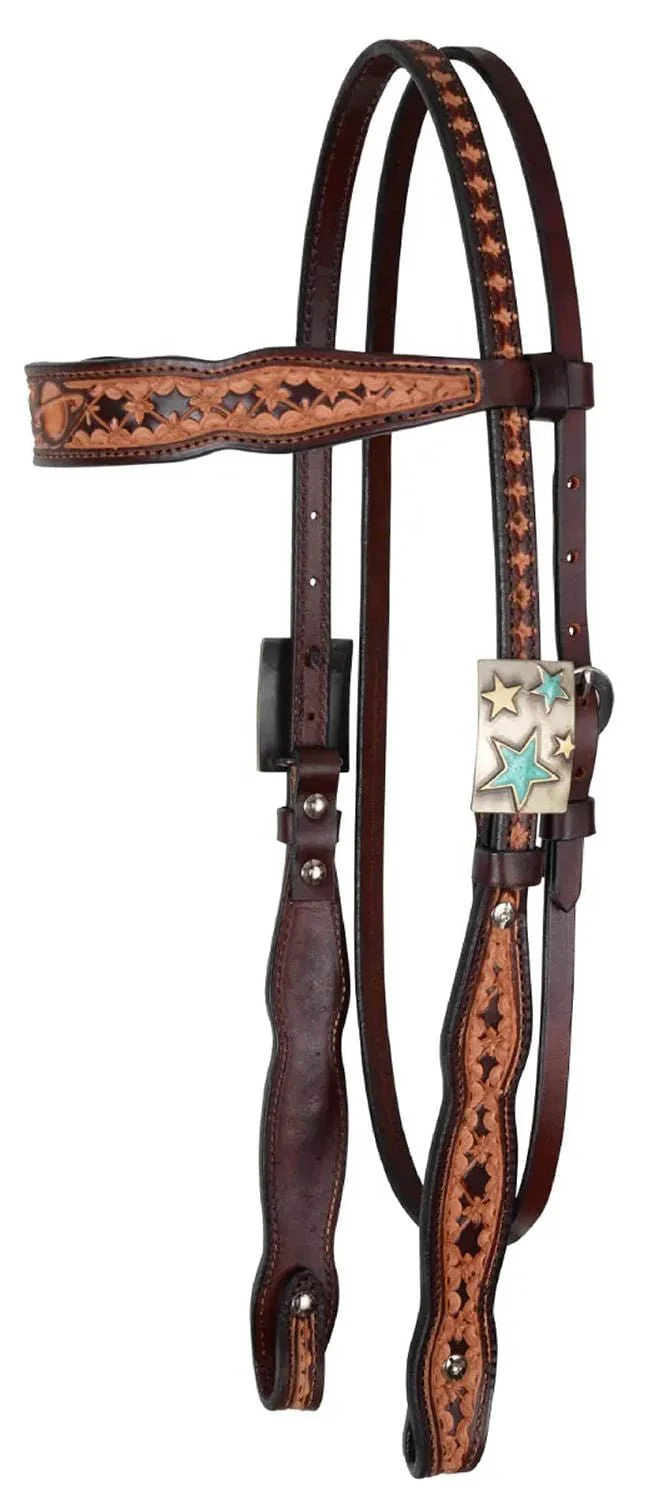 Circle Y Saturn Rising Leather Browband Headstall, Full - Pet's Shop