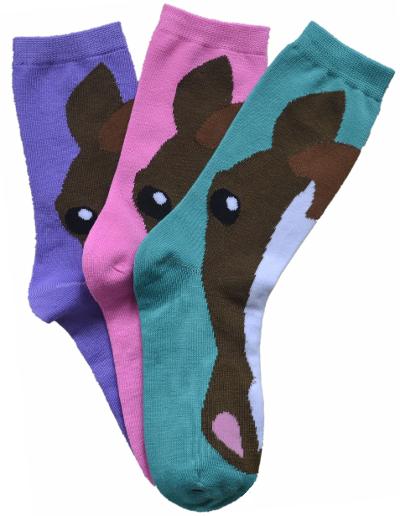 Horse Face Crew Socks, Ladies, 3pk - Pet's Shop