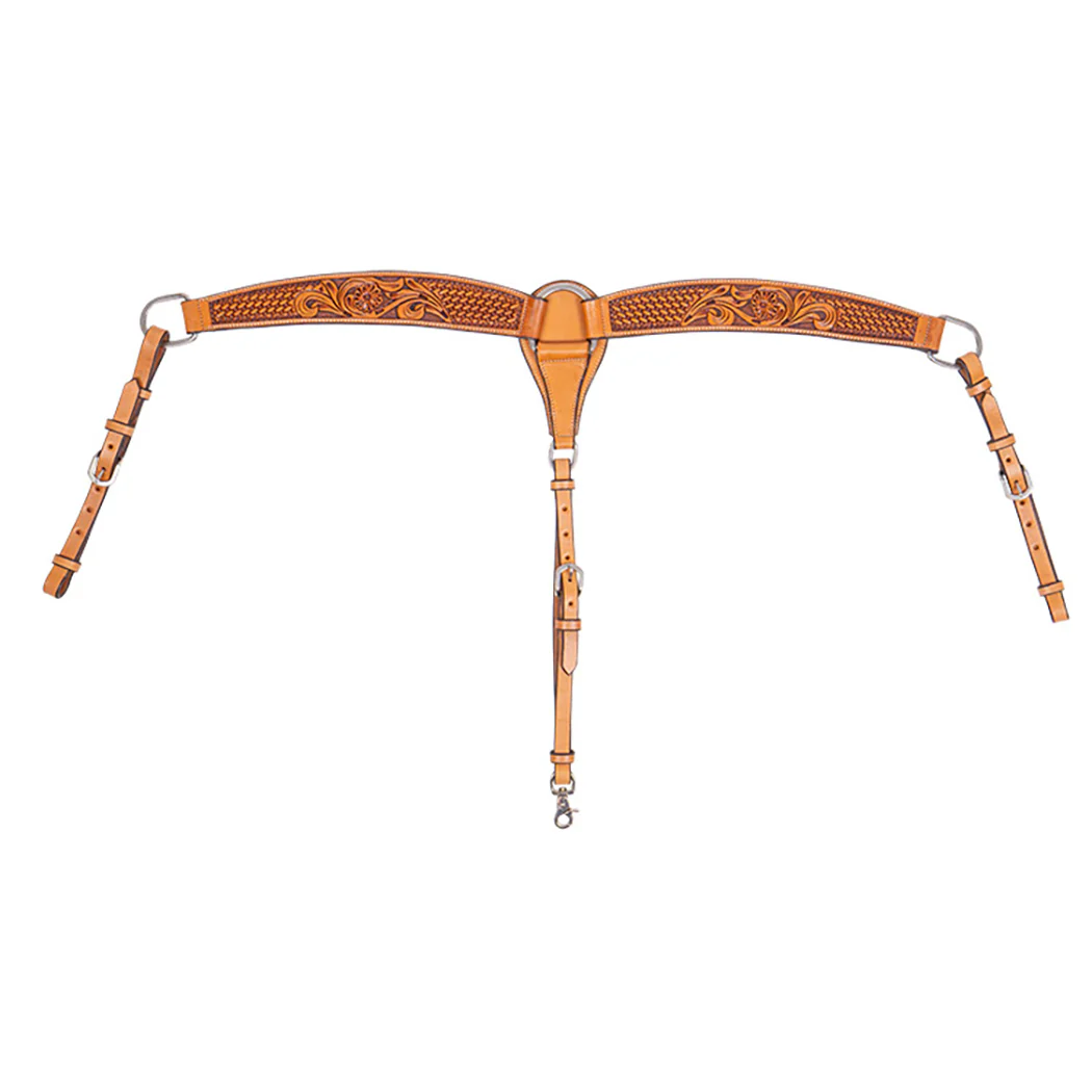 Cody Pro Floral & Basketweave Tooled Contoured Breast Collar - Pet's Shop