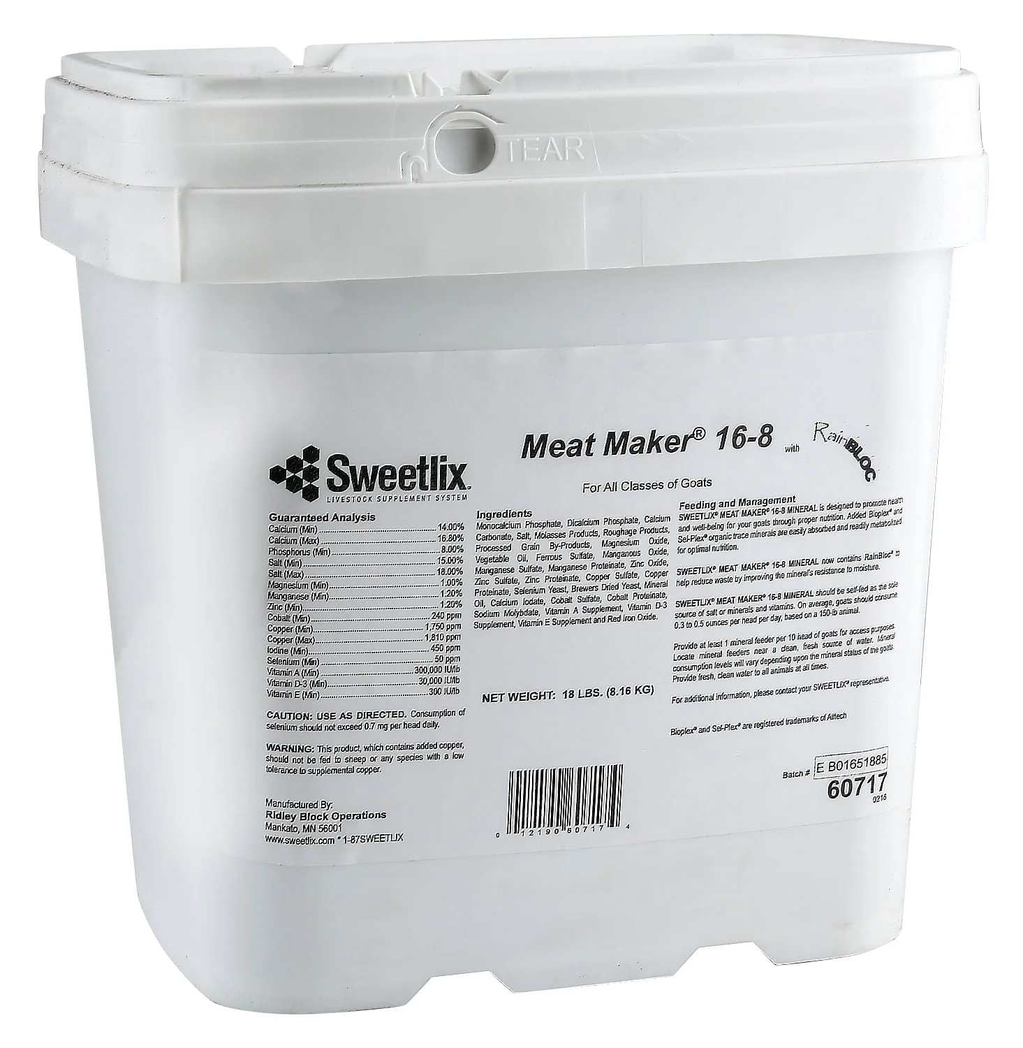 SWEETLIX Meat Maker Goat 16-8 with RainBloc, 18 lbs tub - Pet's Shop