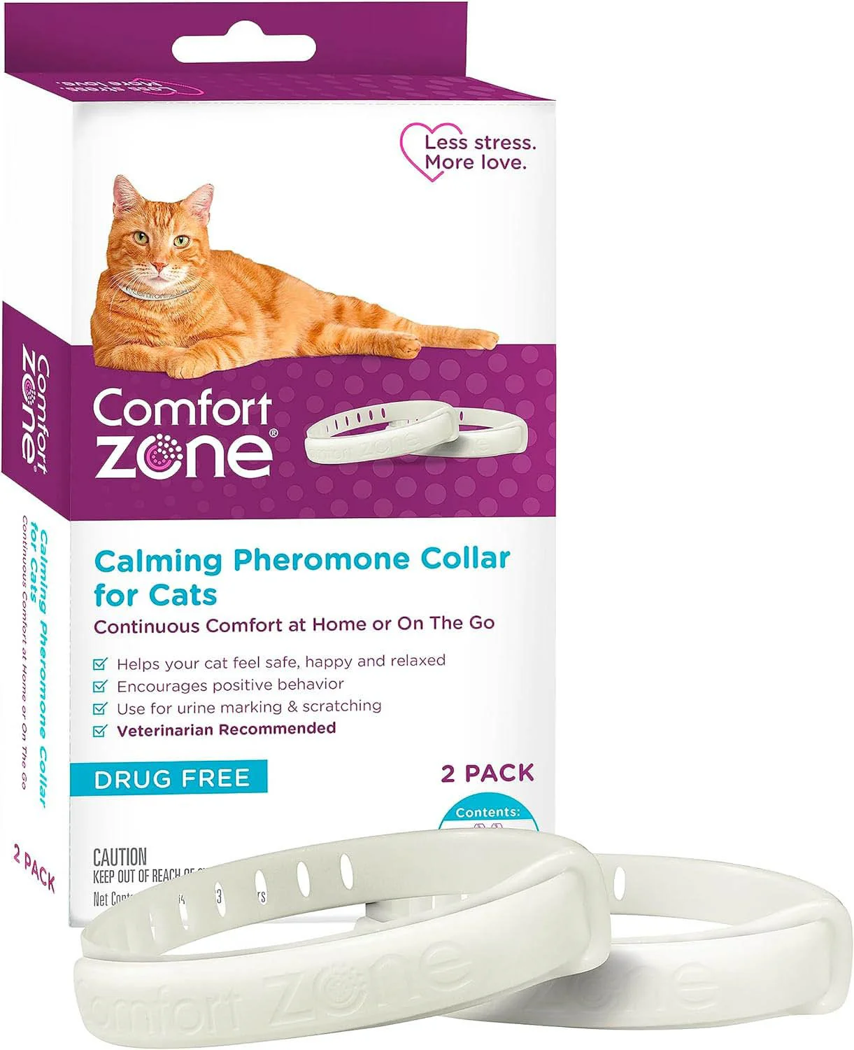 Comfort Zone Cat Calming Pheromone Collar, Anxiety & Stress Relief Aid, Breakaway Design, White - Pet's Shop