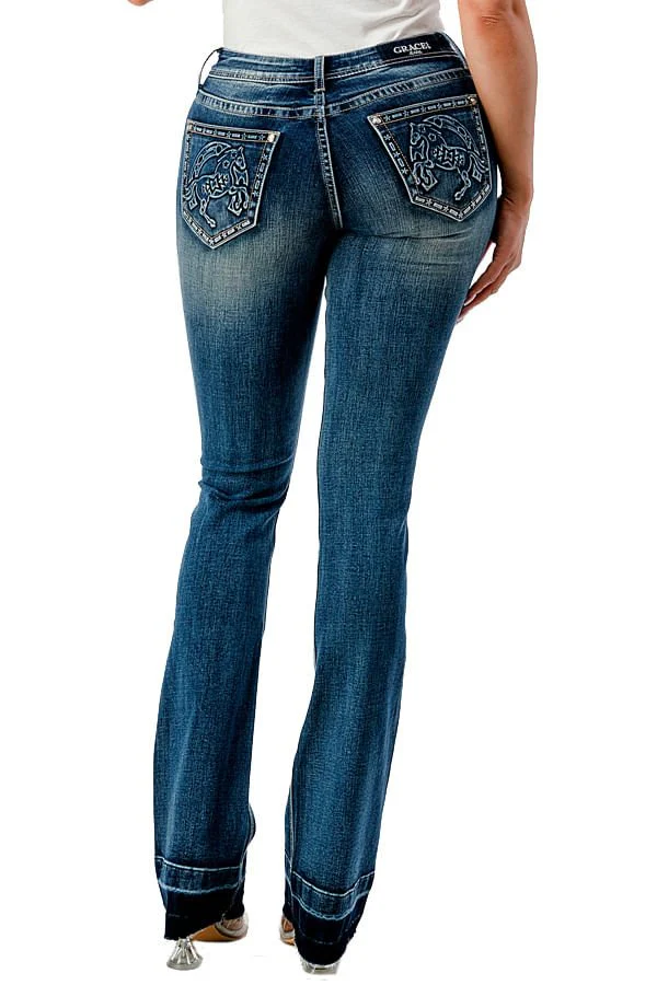 Grace in LA 3D Horse Mid Rise Bootcut Jeans - Pet's Shop
