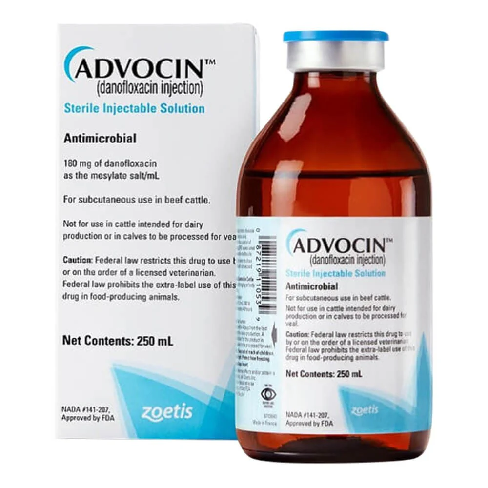 Rx Advocin (danofloxacin injection) Sterile Injectable Solution for Cattle, 250 mL - Pet's Shop