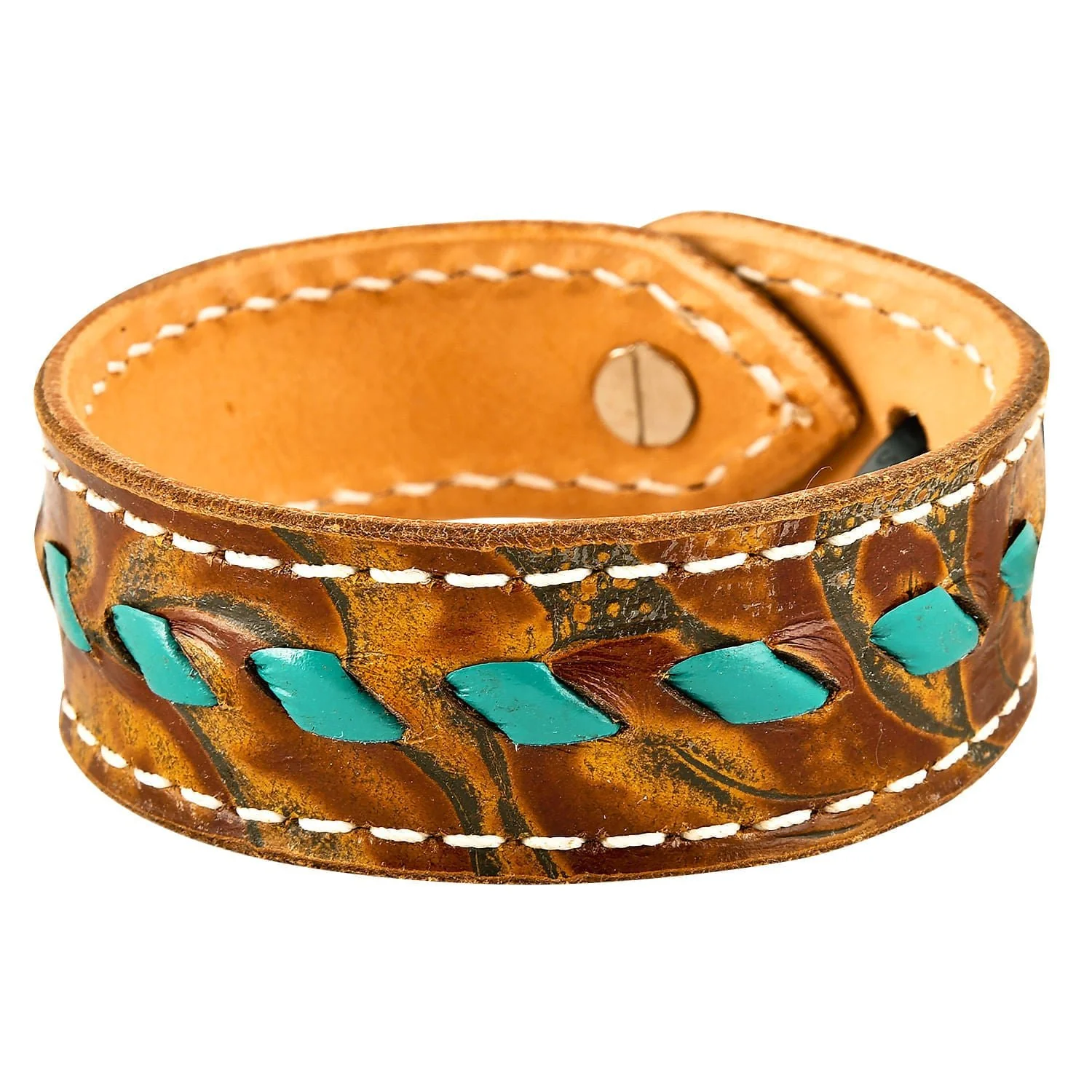 Buckstitch Bracelet, Floral Tooled & Turquoise - Pet's Shop