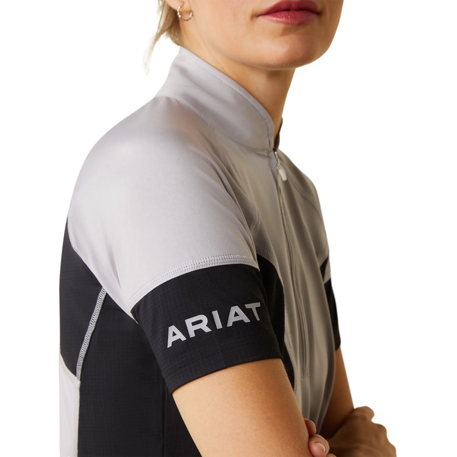 Ariat Women's Cambria Jersey 1/4 Zip Baselayer, Silver & Black - Pet's Shop
