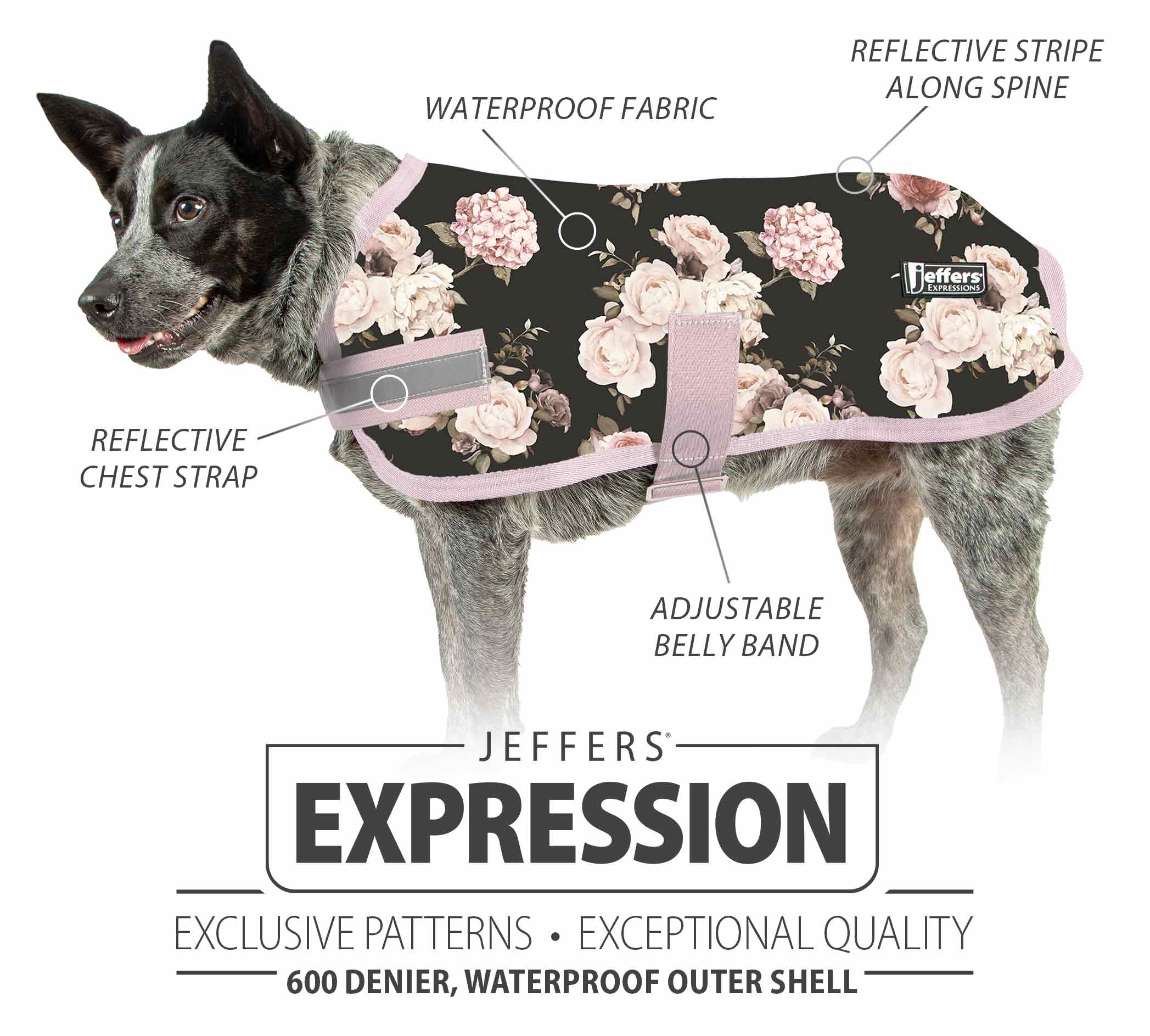 Expression Waterproof Ripstop Dog Coat, Rose Garden - Pet's Shop