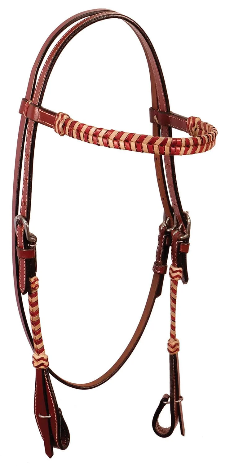 Buffalo Leather Brown Rawhide Laced Browband Headstall - Pet's Shop