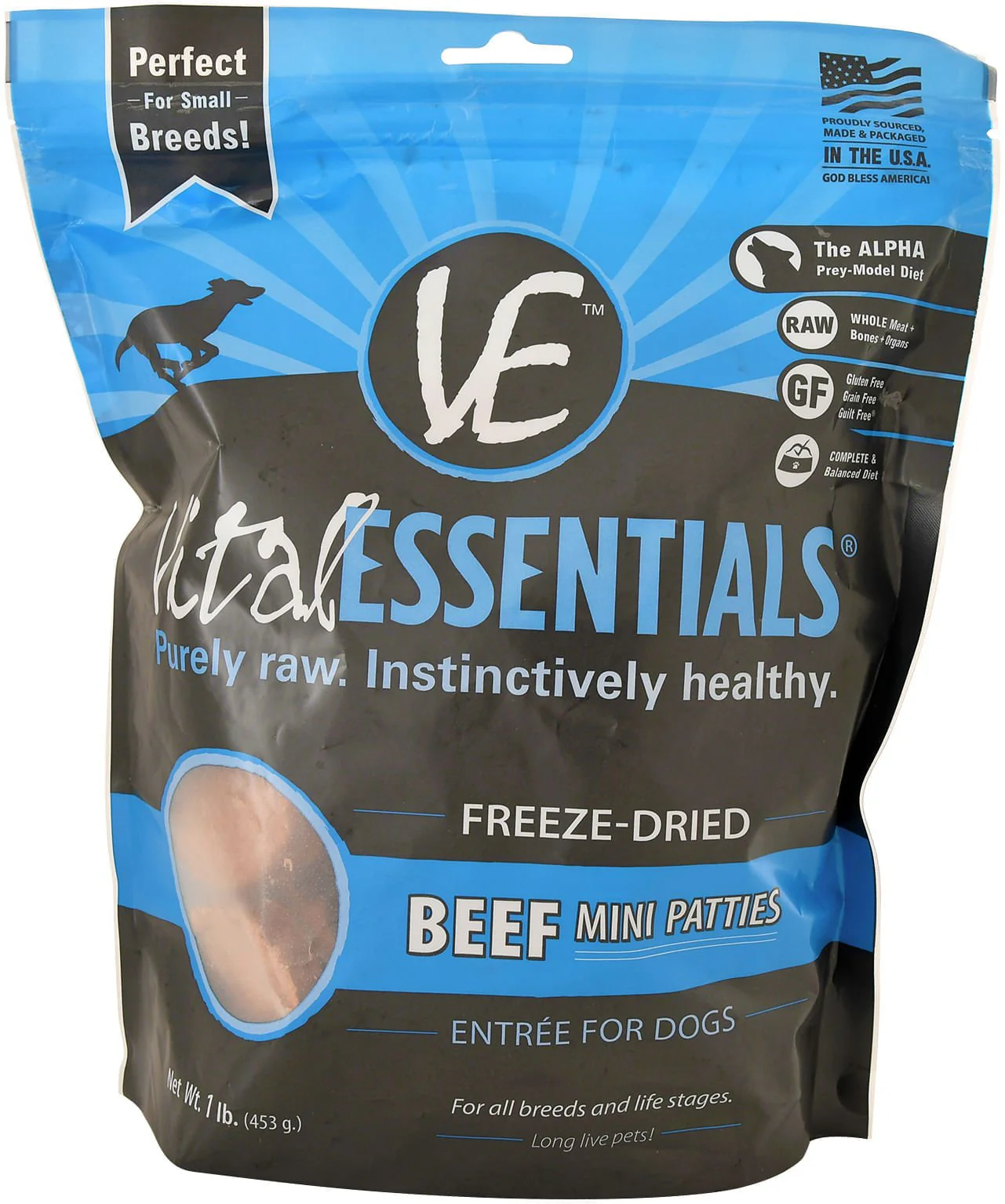 Vital Essentials Freeze-Dried Beef Mini Patties Dog Food, 1 lb - Pet's Shop
