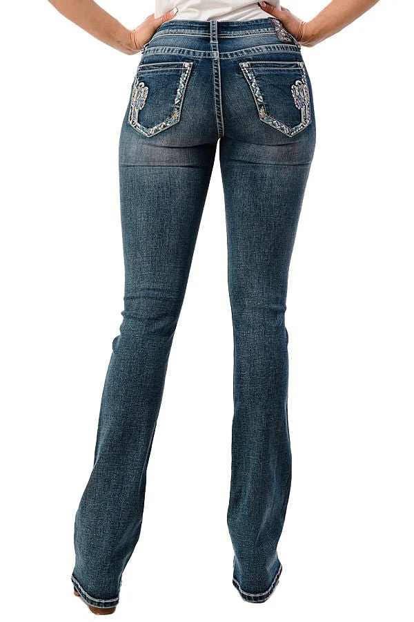 Grace in LA Cactus Embellished Mid Rise Bootcut Jeans - Pet's Shop