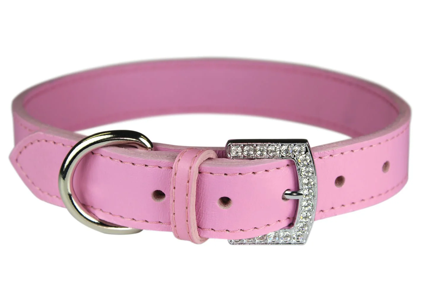 Crystal Buckle Made in USA Leather Dog Collar - Pet's Shop