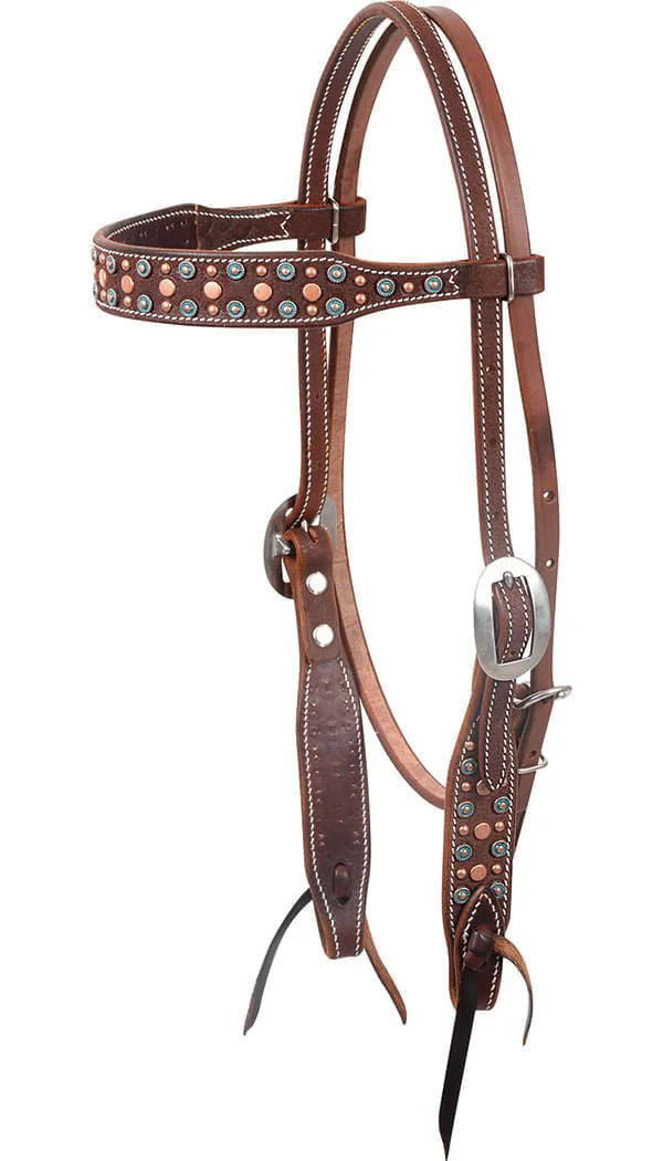 Martin Saddlery Turquoise & Copper Dots Headstall - Pet's Shop
