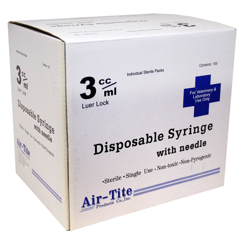 Air-Tite Luer Lock Syringes with Needles, 100 Count - Pet's Shop
