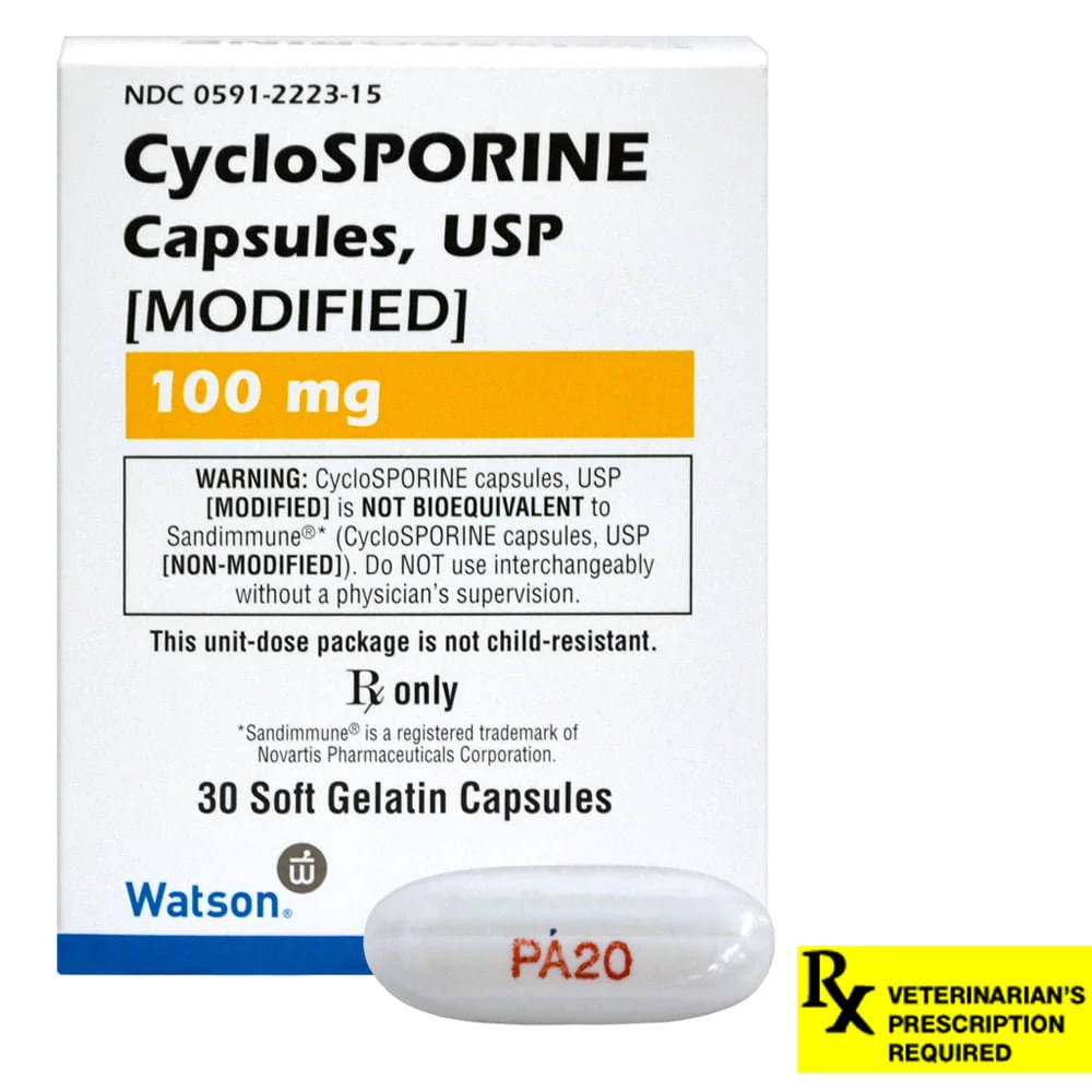 Rx CycloSPORINE Capsules modified for Dogs & Cats, 30 Gel Capsules - Pet's Shop
