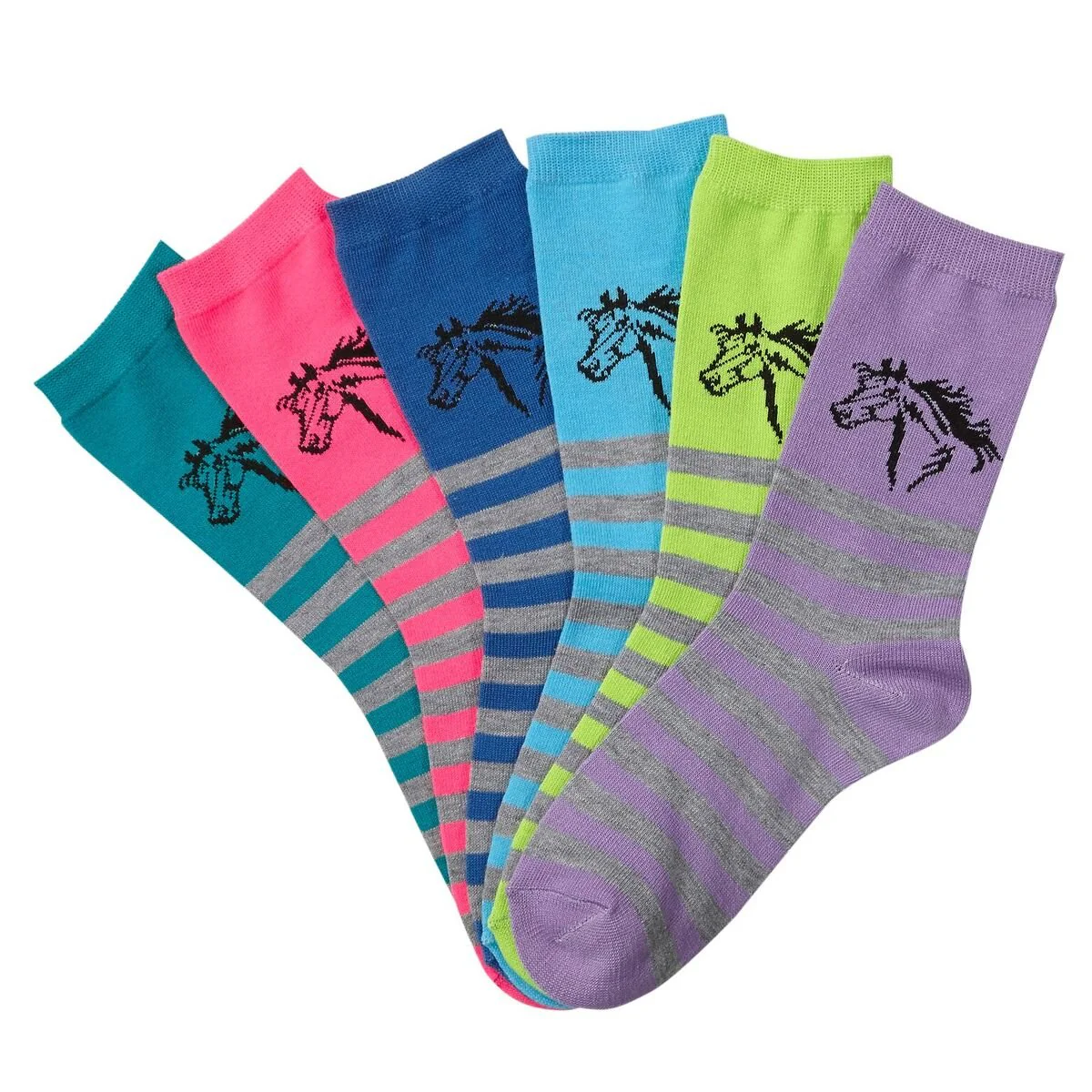 Lila Horses in Stripes Crew Socks, Ladies - Pet's Shop