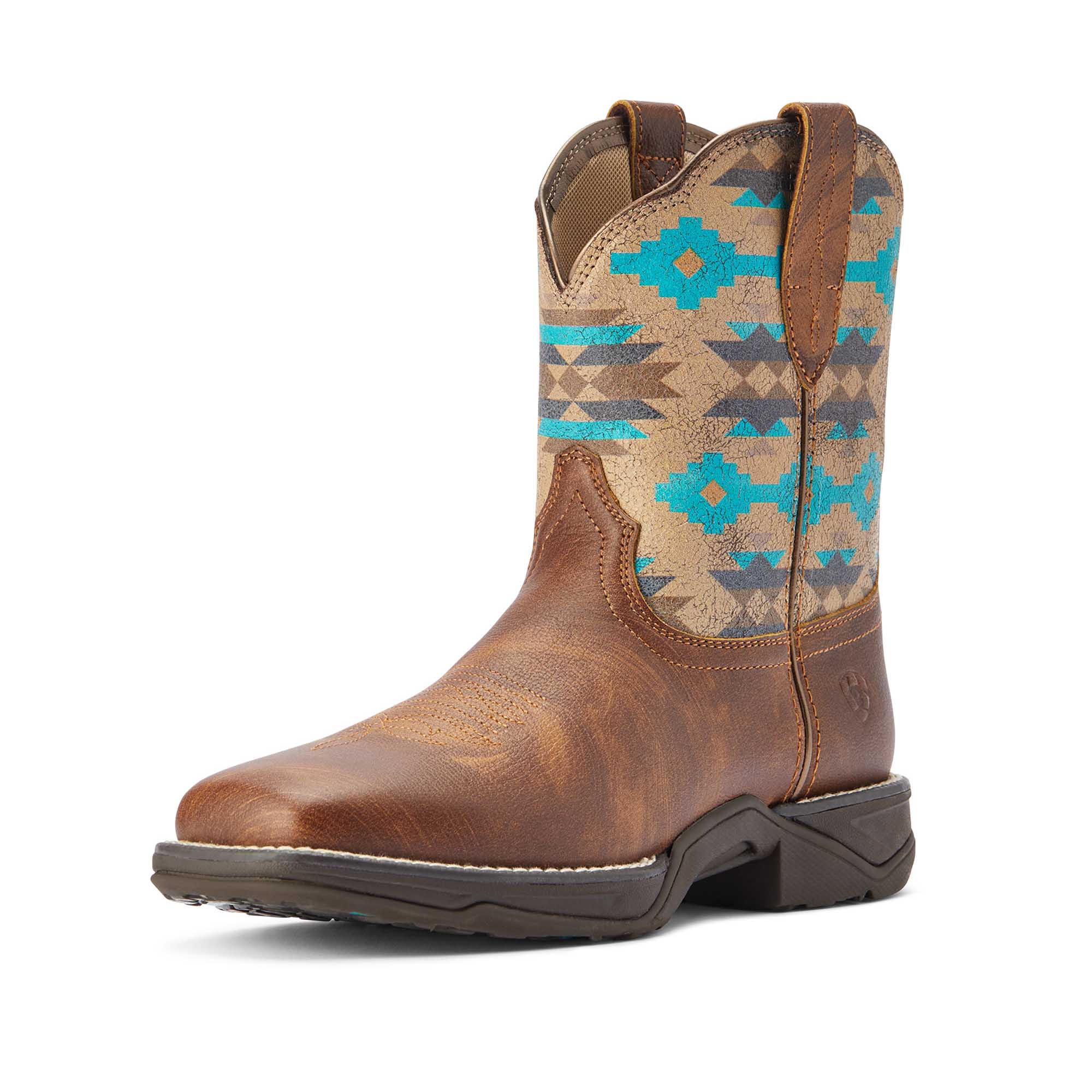 Ariat Women's Anthem Shortie Savannah Boot, Taupe and Turquoise Aztec - Pet's Shop