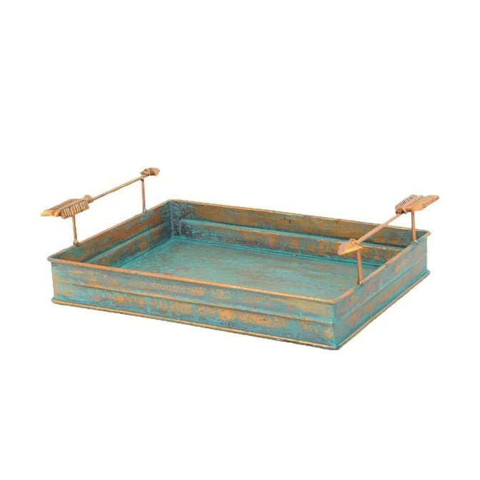 Turquoise Patina Tray with Arrow Handles - Pet's Shop