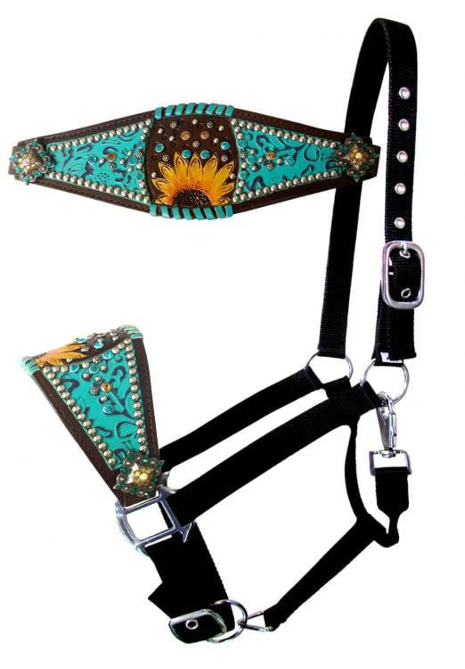 Showman Turquoise Filigree & Sunflower Bronc Halter - Pet's Shop