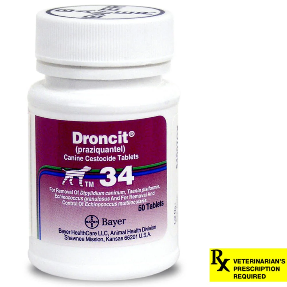 Rx Droncit (praziquantel) Cestocide Tablets for Dogs, 34 mg Tablets - Pet's Shop