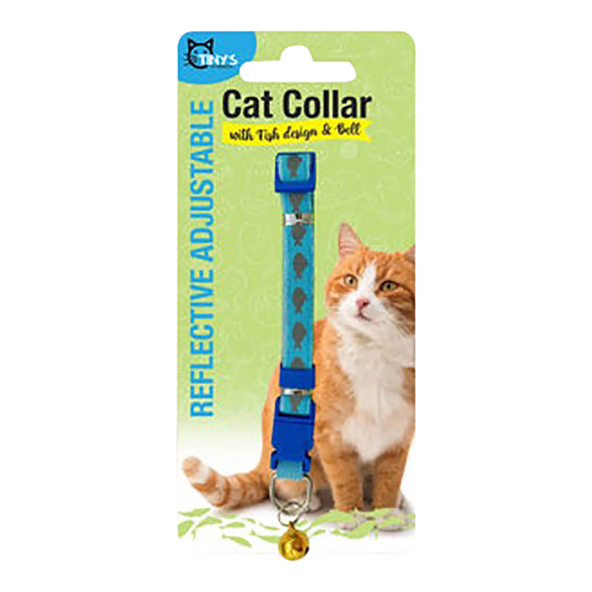Reflective Adjustable Cat Collar with Fish Design and Bell, Assorted Colors, 7-11