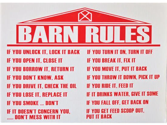 Barn Rules Sign - Pet's Shop