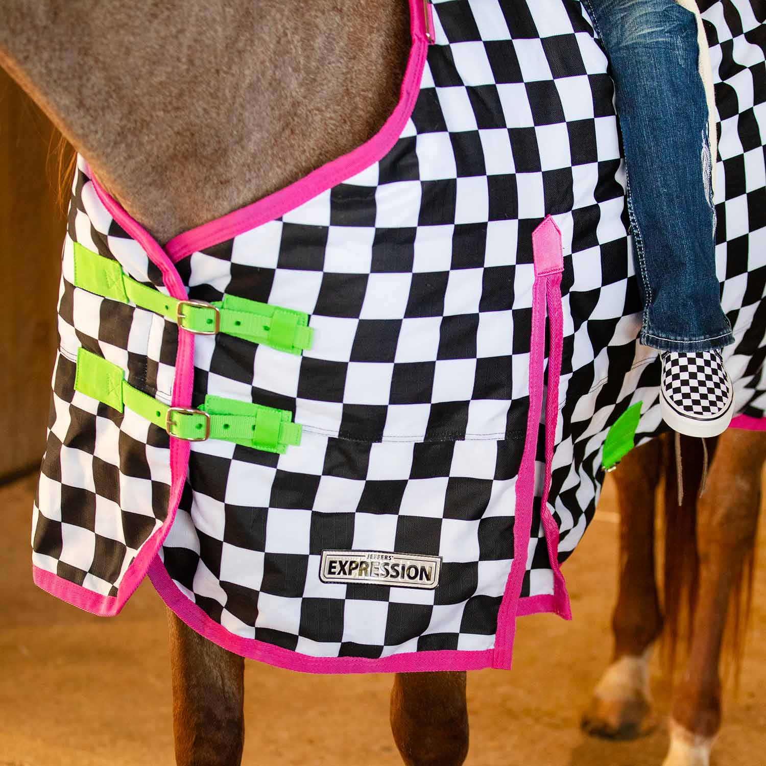 Expression 1200 Denier Standard Neck Turnout Blanket, 240 Gram, Skater Cowgirl - Pet's Shop