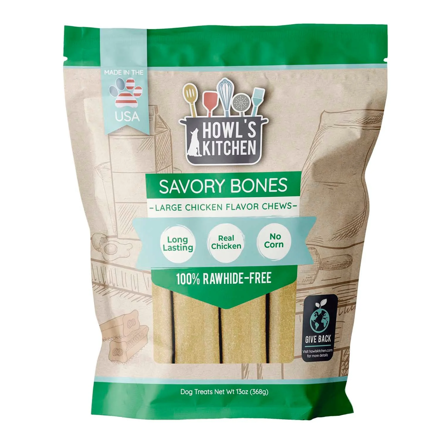 Howl's Kitchen Large Chicken Savory Bones, 13oz - Pet's Shop