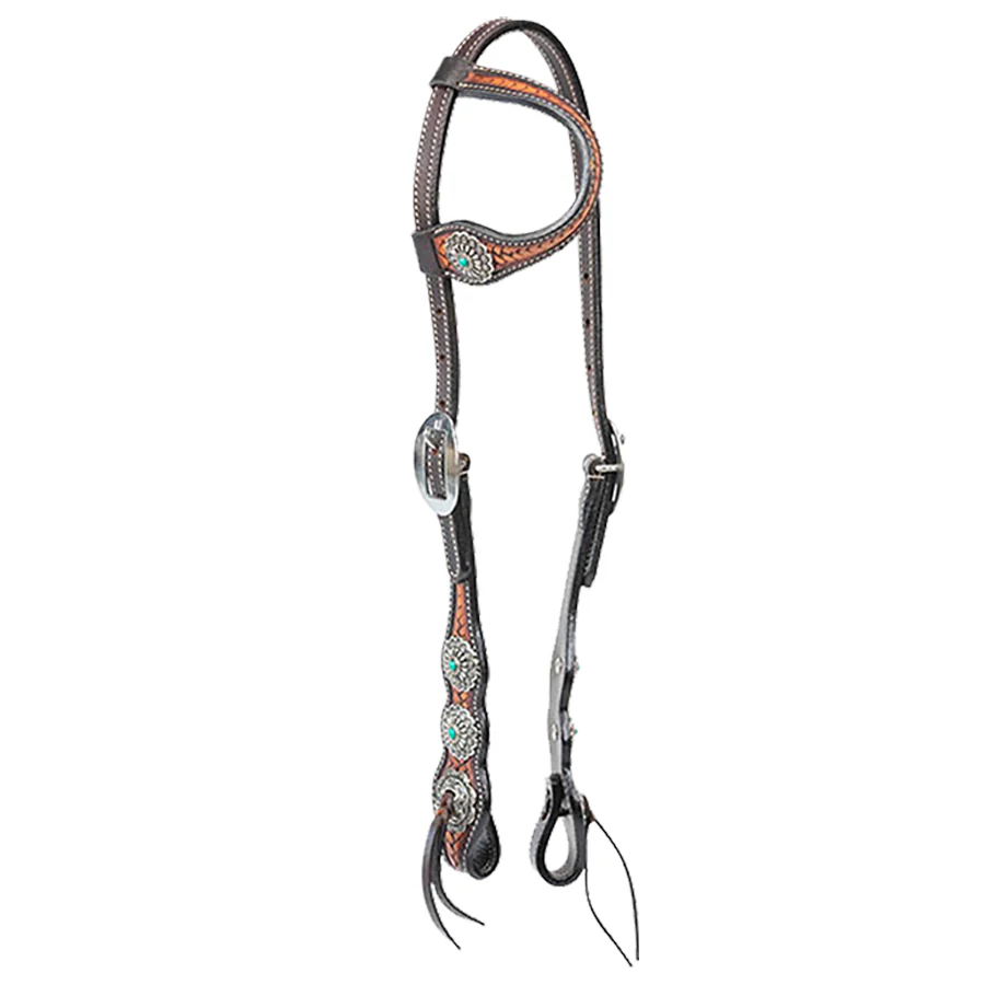 Cody Pro Turquoise Concho One Ear Headstall with Basketweave Tooling - Pet's Shop