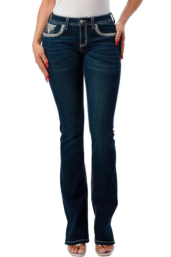 Grace in LA Aztec Embellished Mid Rise Bootcut Jeans - Pet's Shop