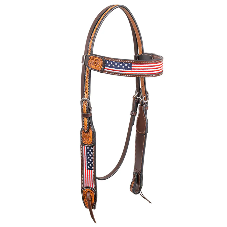 Cody Pro Stars & Stripes Browband Headstall with Floral Tooling - Pet's Shop