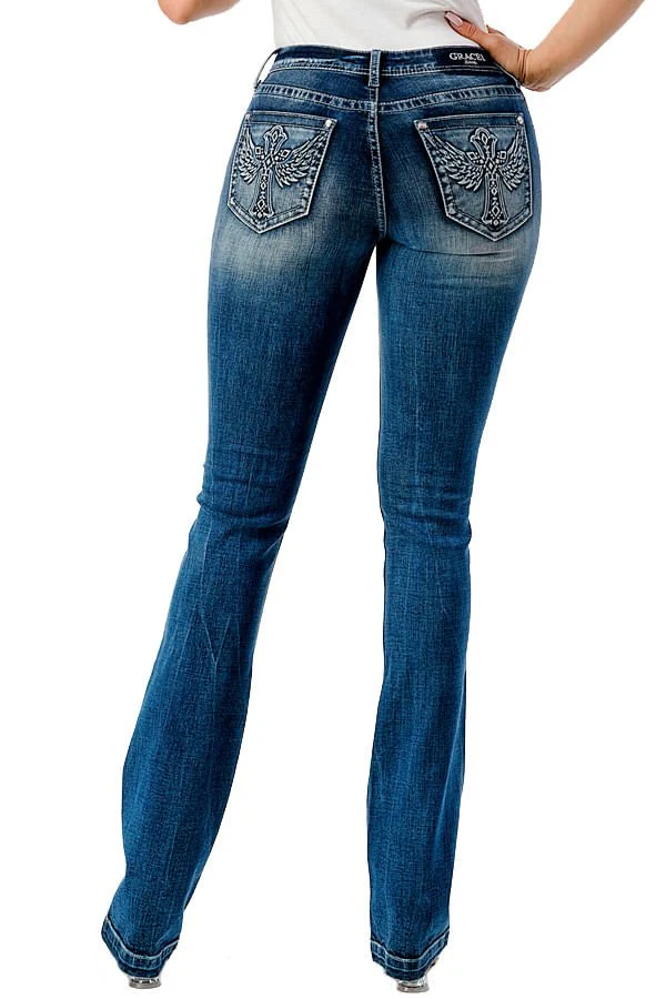 Grace in LA 3D Wing Mid Rise Bootcut Jeans - Pet's Shop