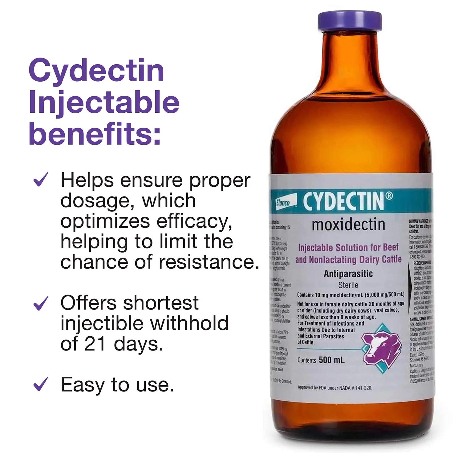 Cydectin Injectable Cattle Dewormer, 500 mL - Pet's Shop