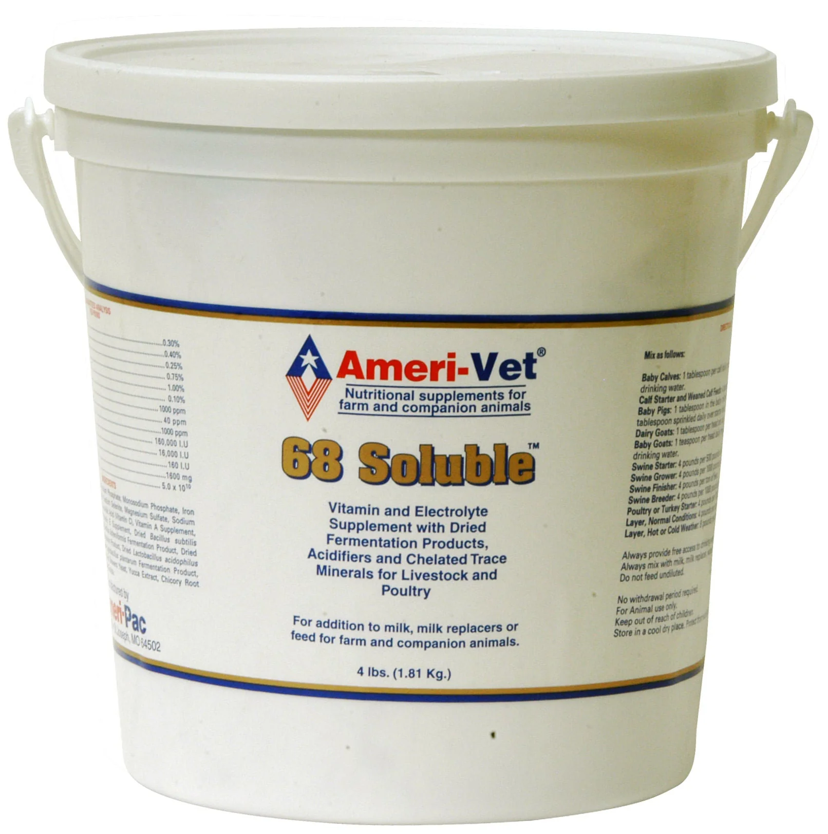 68 Soluble Vitamin & Electrolyte Supplement for Livestock & Poultry, 4 lb - Pet's Shop