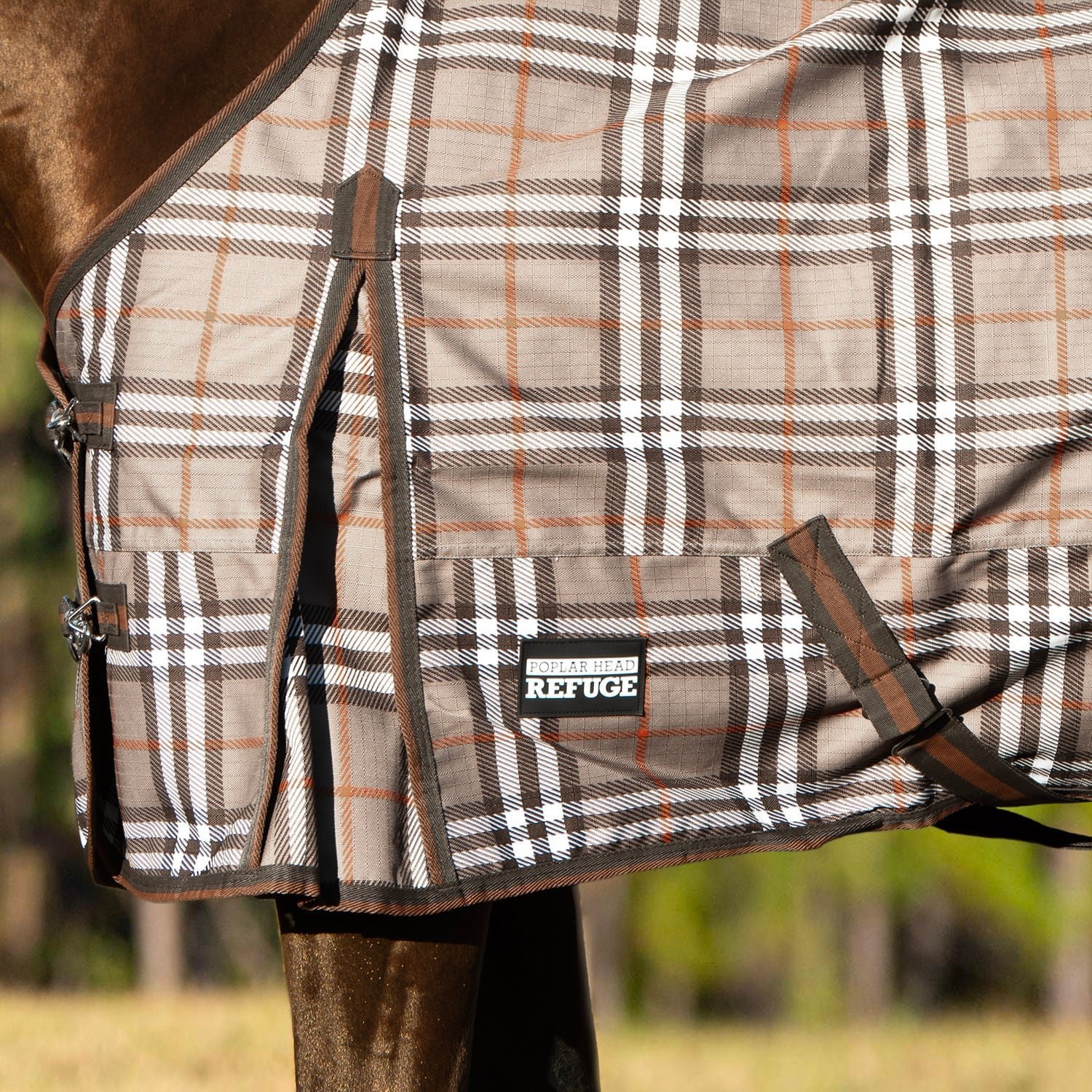 Poplar Head Refuge 1200 Denier Turnout Sheet, 0 Gram, Plymouth Brown Plaid - Pet's Shop