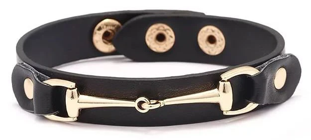 Vegan Leather Bracelet with Gold Tone Snaffle Bit - Pet's Shop