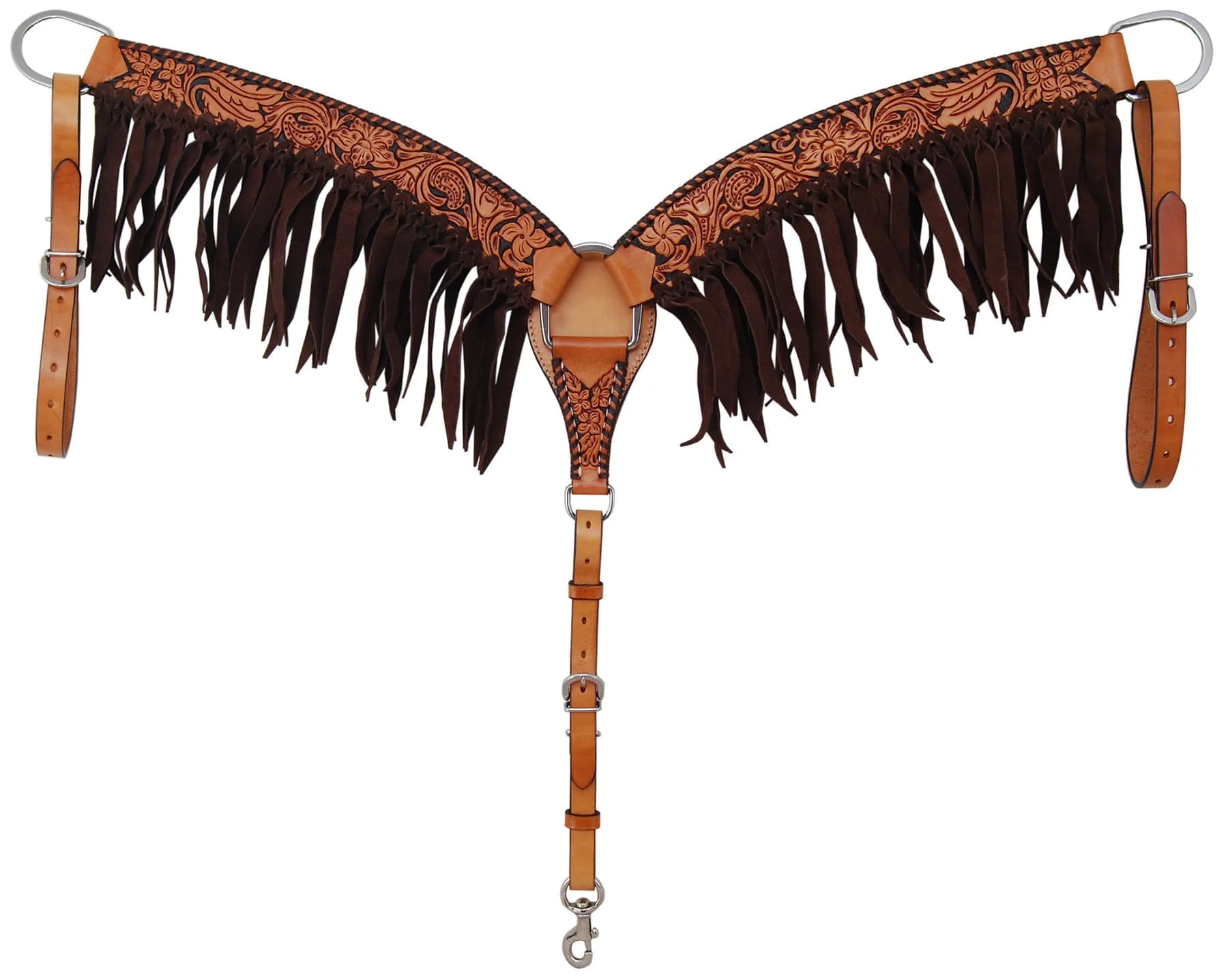 Rafter T Floral Tooled Breast Collar with Fringe - Pet's Shop