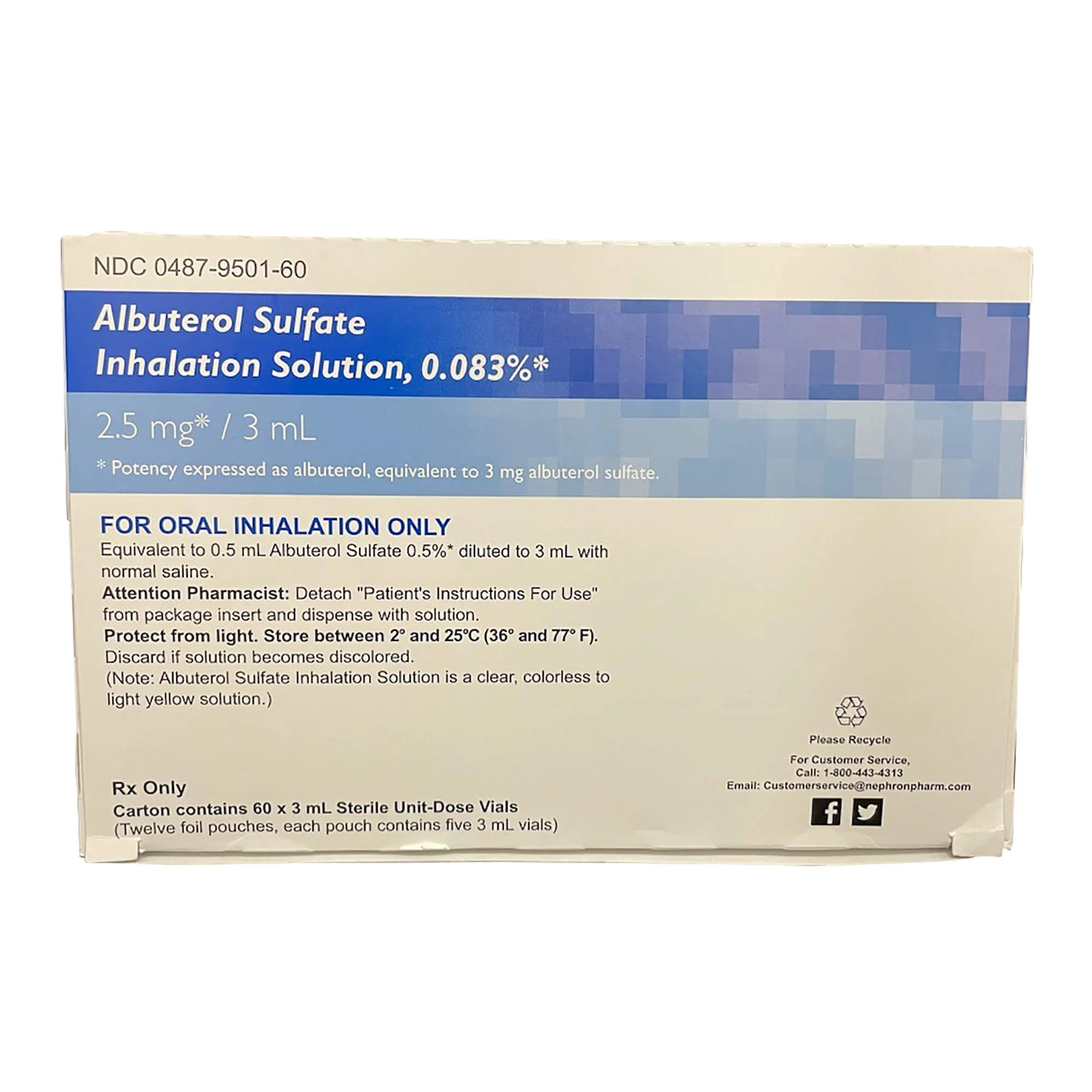 Rx Albuterol Inhalation Solution, 0.083%, 3ml - Pet's Shop