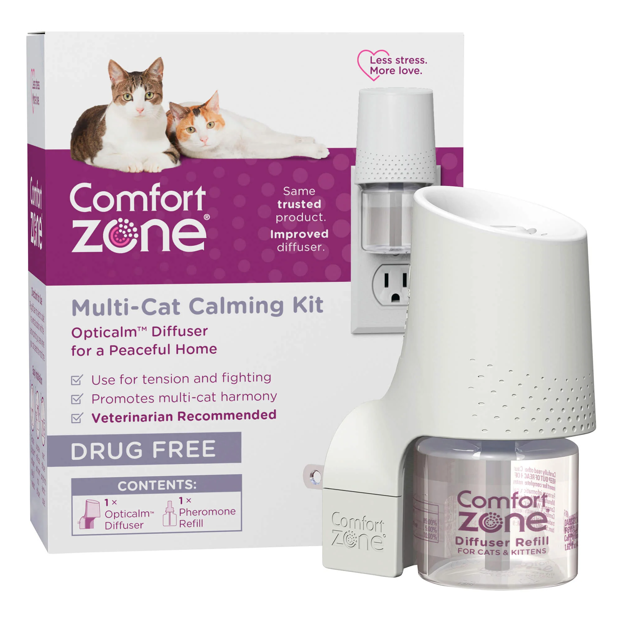 Comfort Zone Calming For Single and Multi-Cat Homes, Cat Pheromone, Single Diffuser Kit, 1 Diffuser, 1 Refill-48ml, New Formula - Pet's Shop